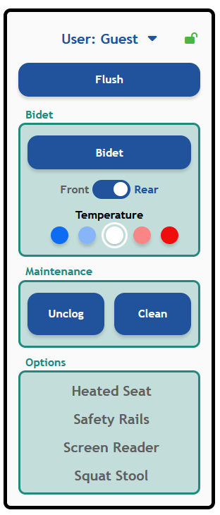The updated main smart toilet interface